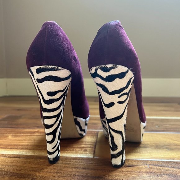 Kate & Mel Purple Suede and Zebra Platform Heel - Picture 3 of 5